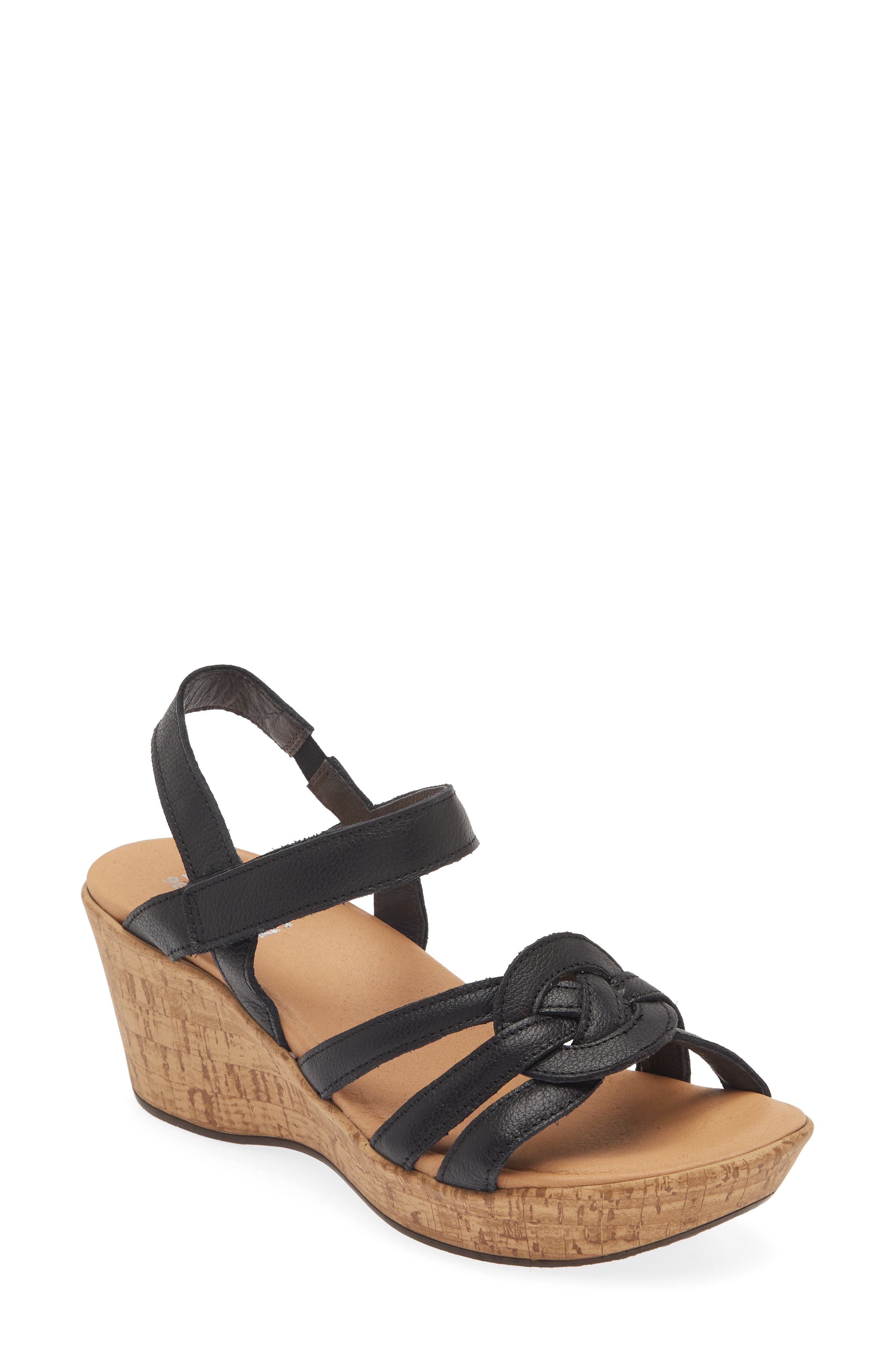 Naot Tropical Platform Wedge Sandal, Main, color, Soft Black Leather