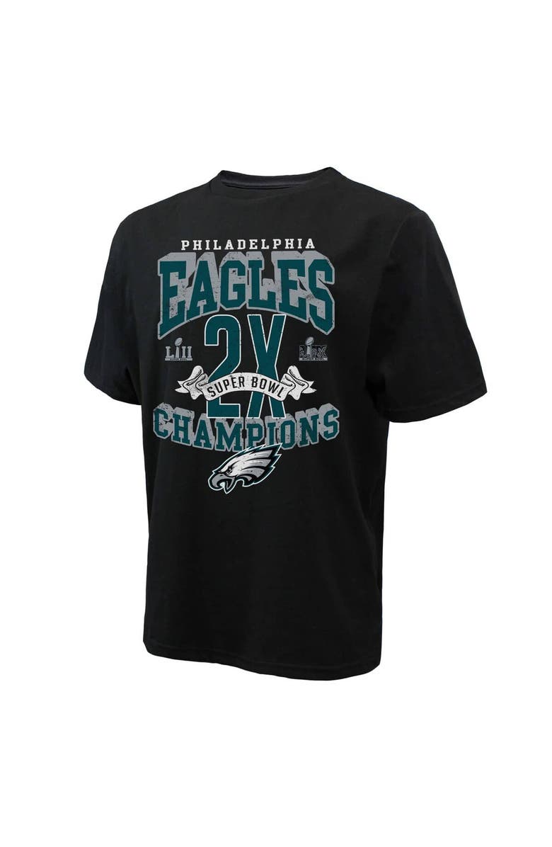 Majestic Threads Men's Majestic Threads Black Philadelphia Eagles Two-Time Super Bowl Champions Yard Lines Heavyweight T-Shirt, Alternate, color,