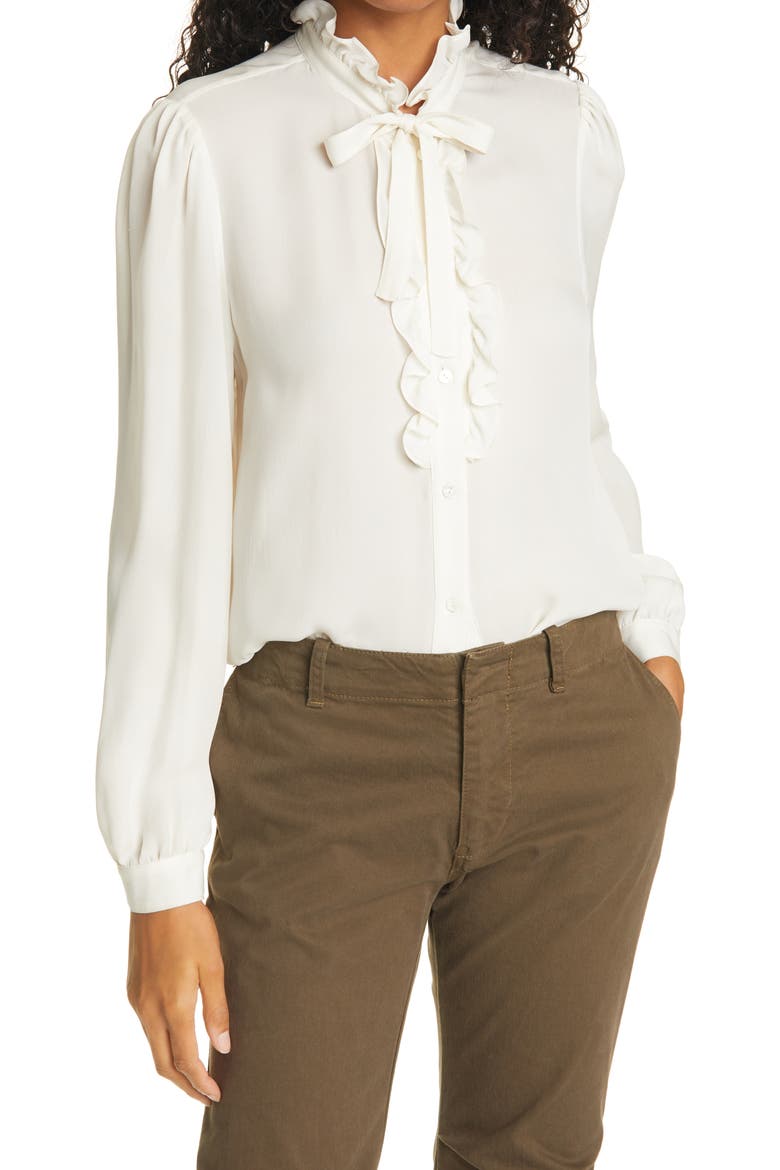 Miera Ruffle Silk Blouse, Main, color, IVORY