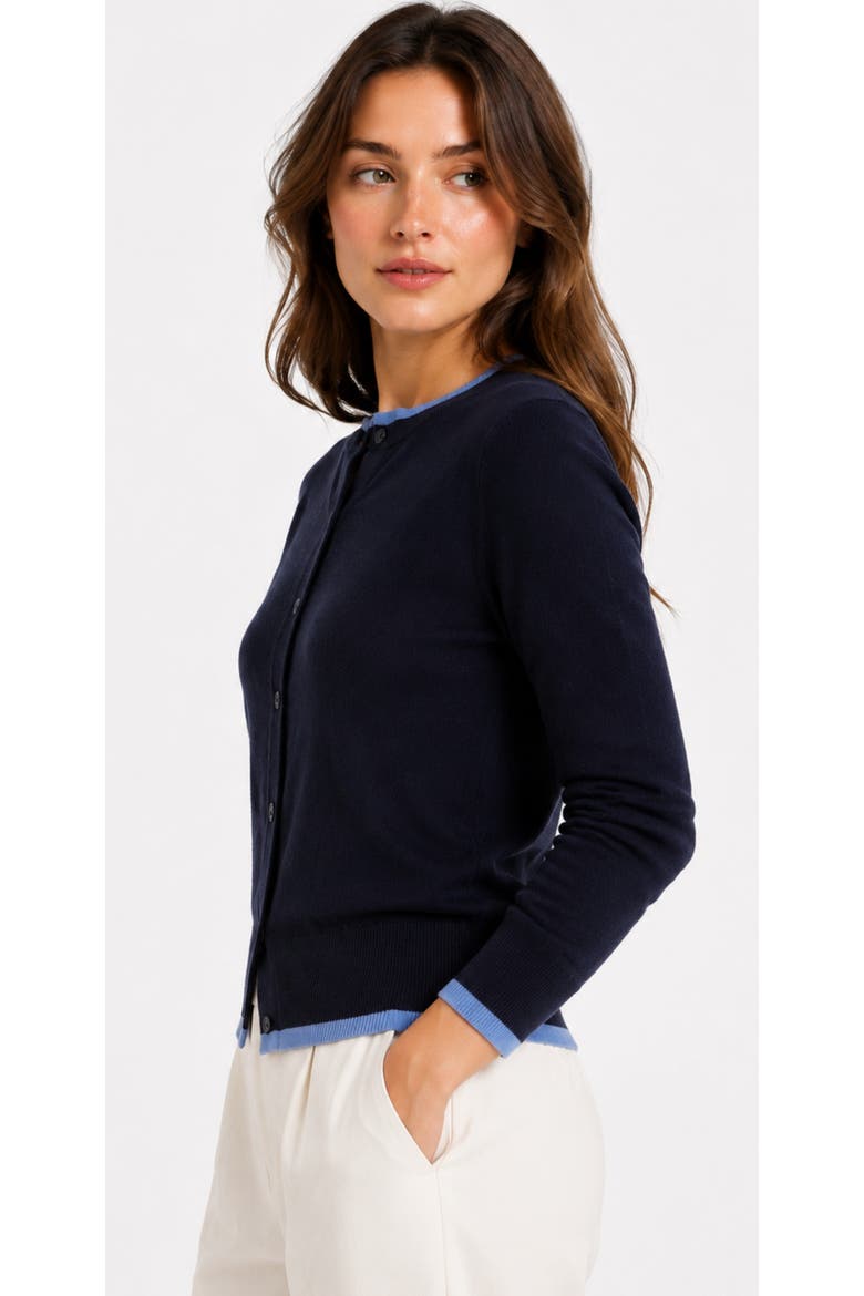 Wool Blend Contrast Trim Button Cardigan, Alternate, color, Deep Navy