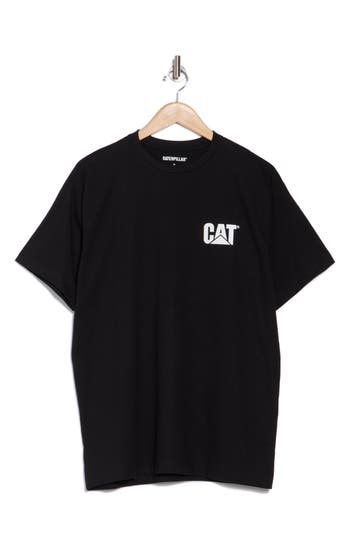 Cat Wwr Logo Heavyweight Cotton T-shirt In Pitch Black
