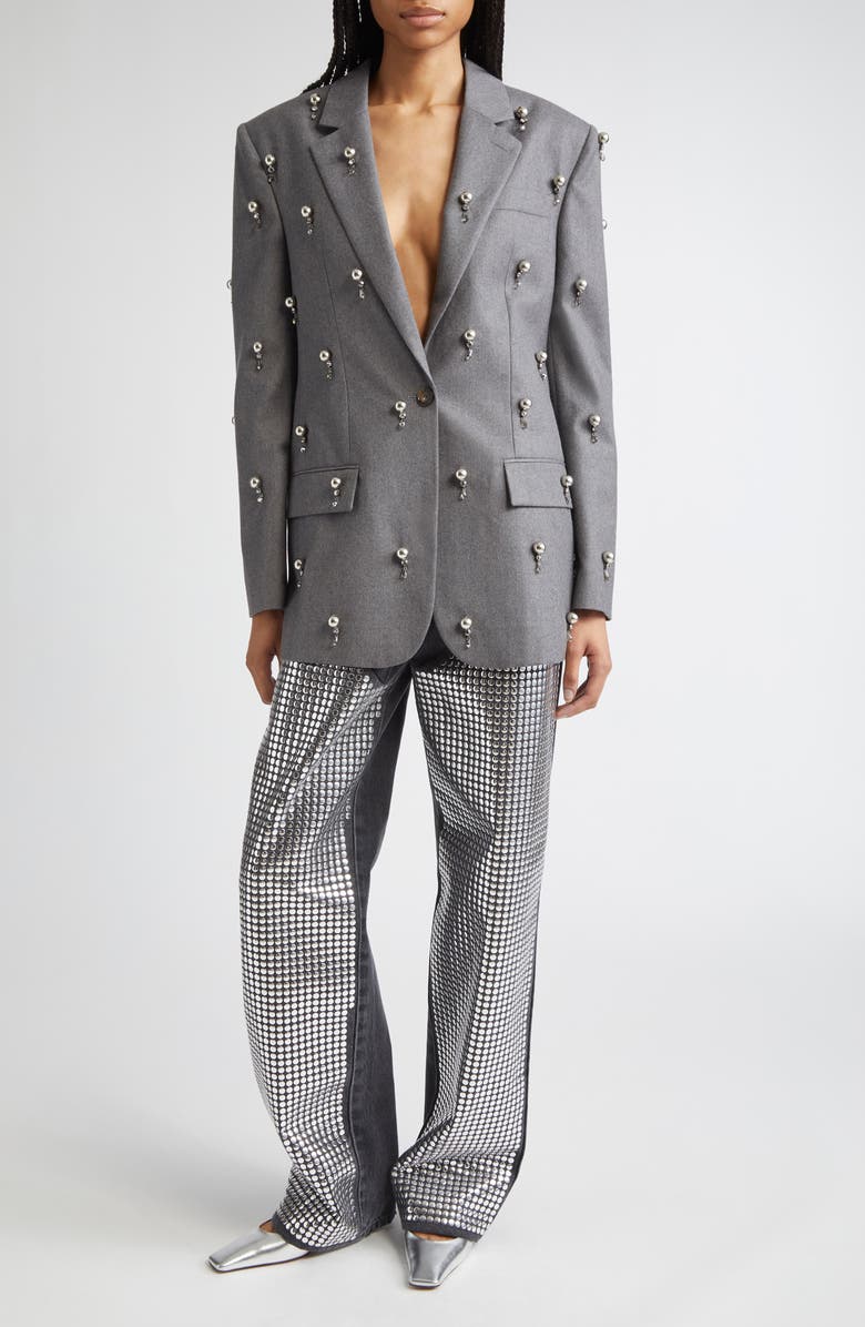 Stella McCartney Embellished Wool Flannel Blazer, Alternate, color, Grey Melange