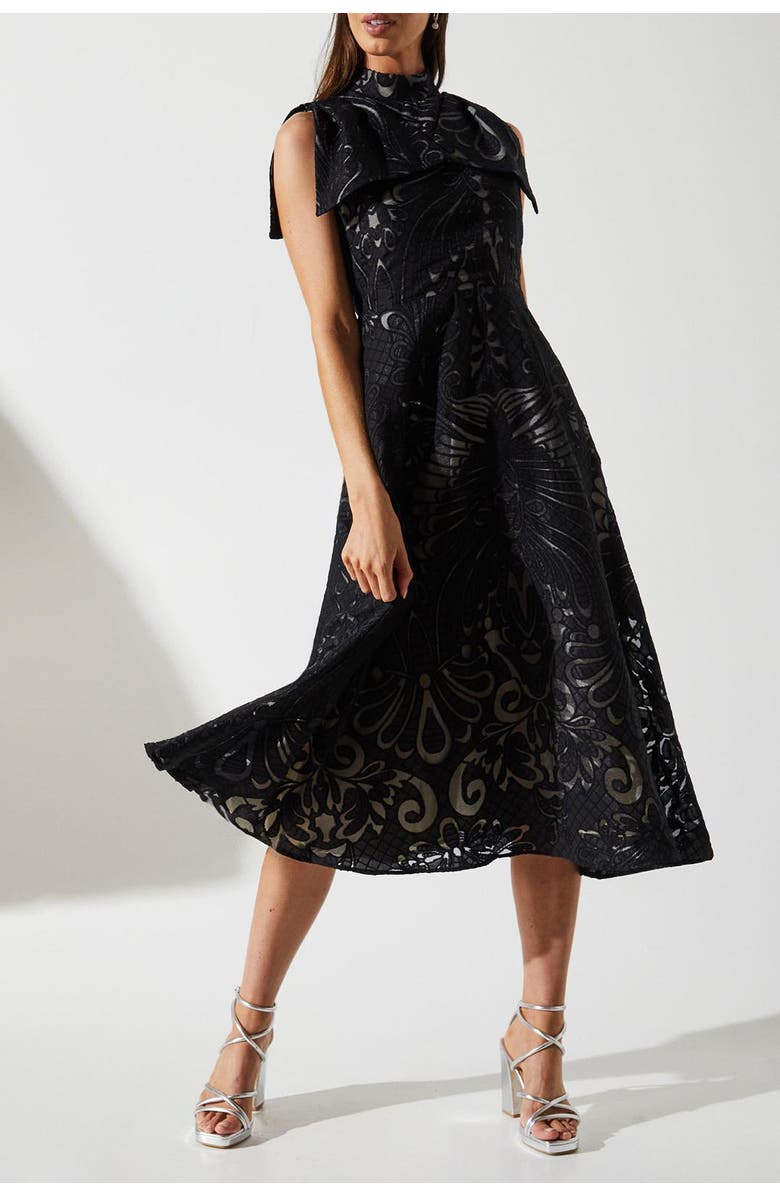 Coast Bow Sleeve Jacquard Dress, Alternate, color, Black