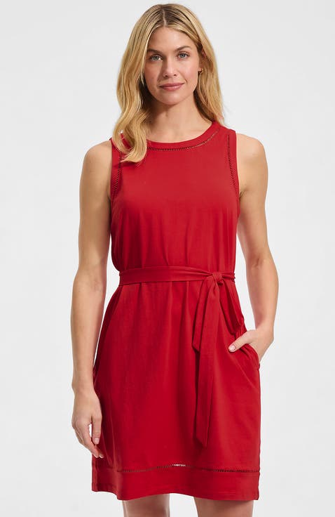 Cotton Jersey Crew Neck Sleeveless Shift Dress