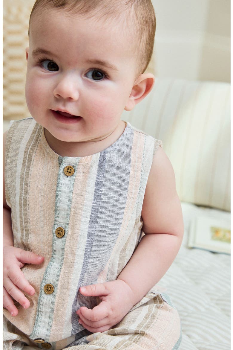 Linen Blend Woven Stripe Romper, Alternate, color, BLUE