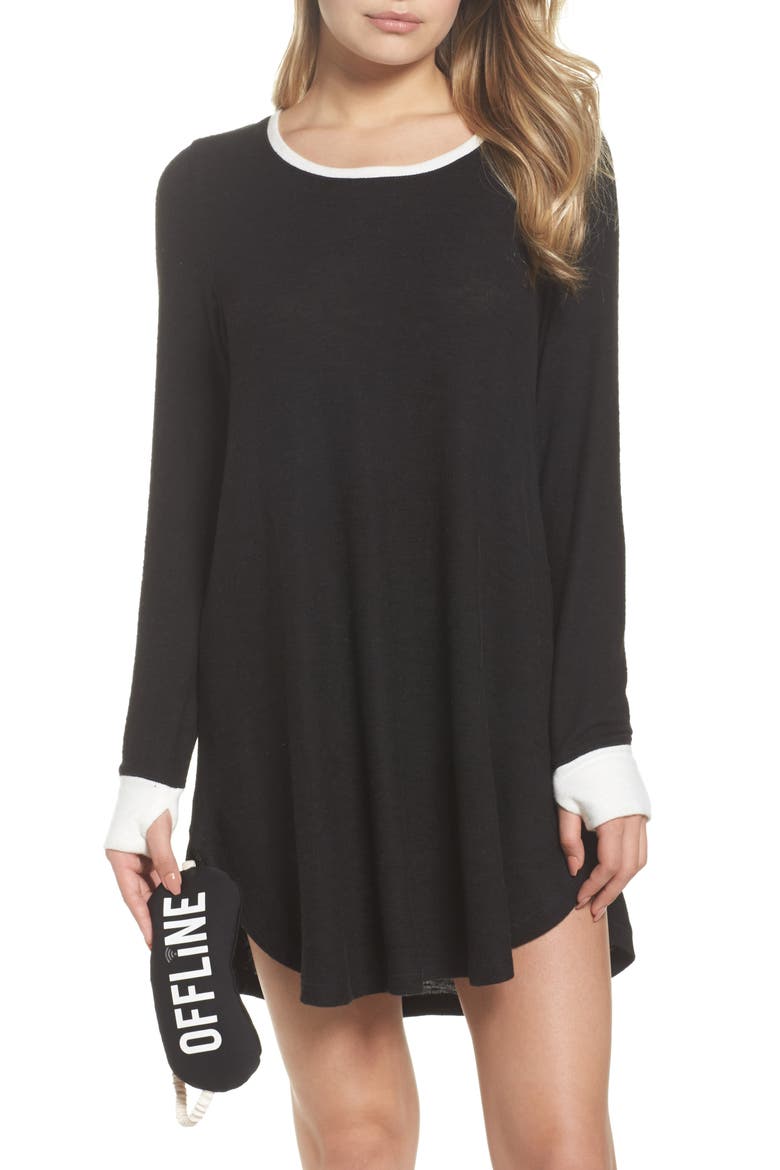 Sleep Shirt & Eye Mask, Main, color, BLACK MARLED