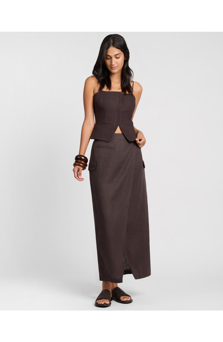 Onia Linen Utility Wrap Maxi Skirt, Alternate, color, Espresso