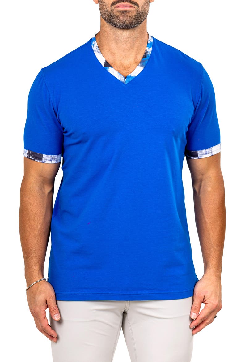 Edison Marthyr0009 Blue Cotton V-Neck T-Shirt, Main, color, BLUE