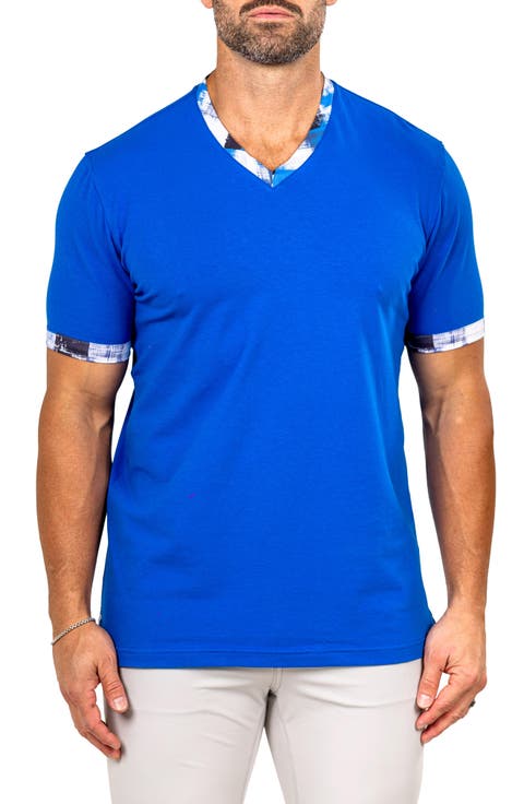 Edison Marthyr0009 Blue Cotton V-Neck T-Shirt