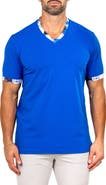 Maceoo Edison Marthyr0009 Blue Cotton V-Neck T-Shirt