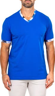 Maceoo Edison Marthyr0009 Blue Cotton V-Neck T-Shirt