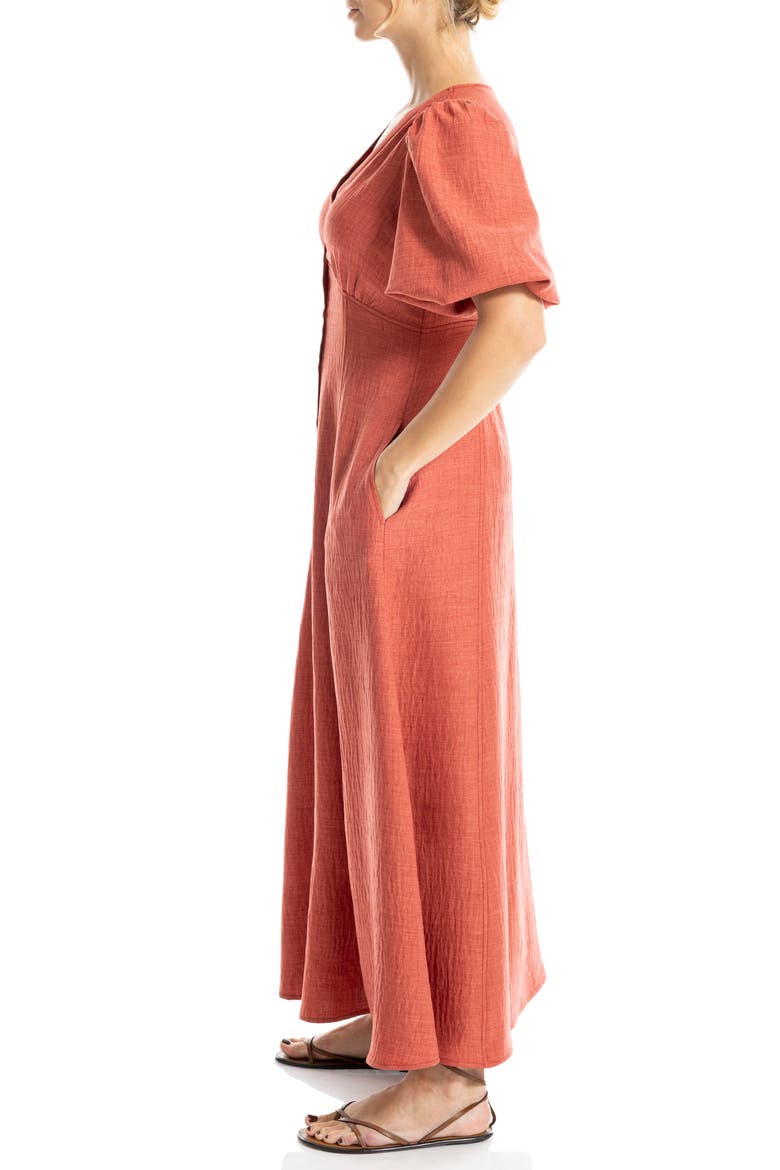 Bubble Sleeve Maxi Dress, Alternate, color, HEATHER WASHED RED