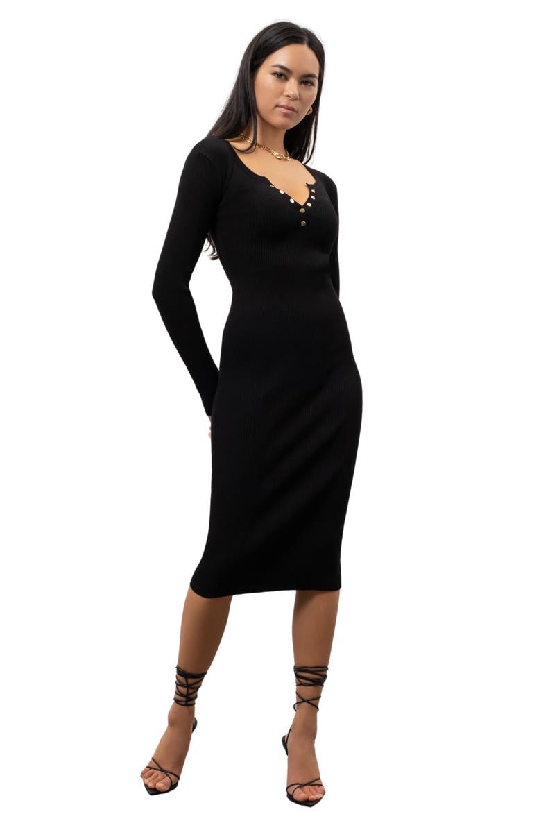 Blu Pepper Long Sleeve Rib Knit Midi Dress, Alternate, color, 