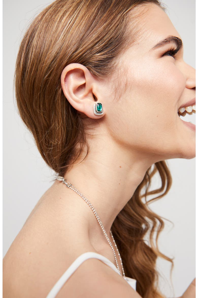 Green Crystal Stud Earrings, Alternate, color, Silver