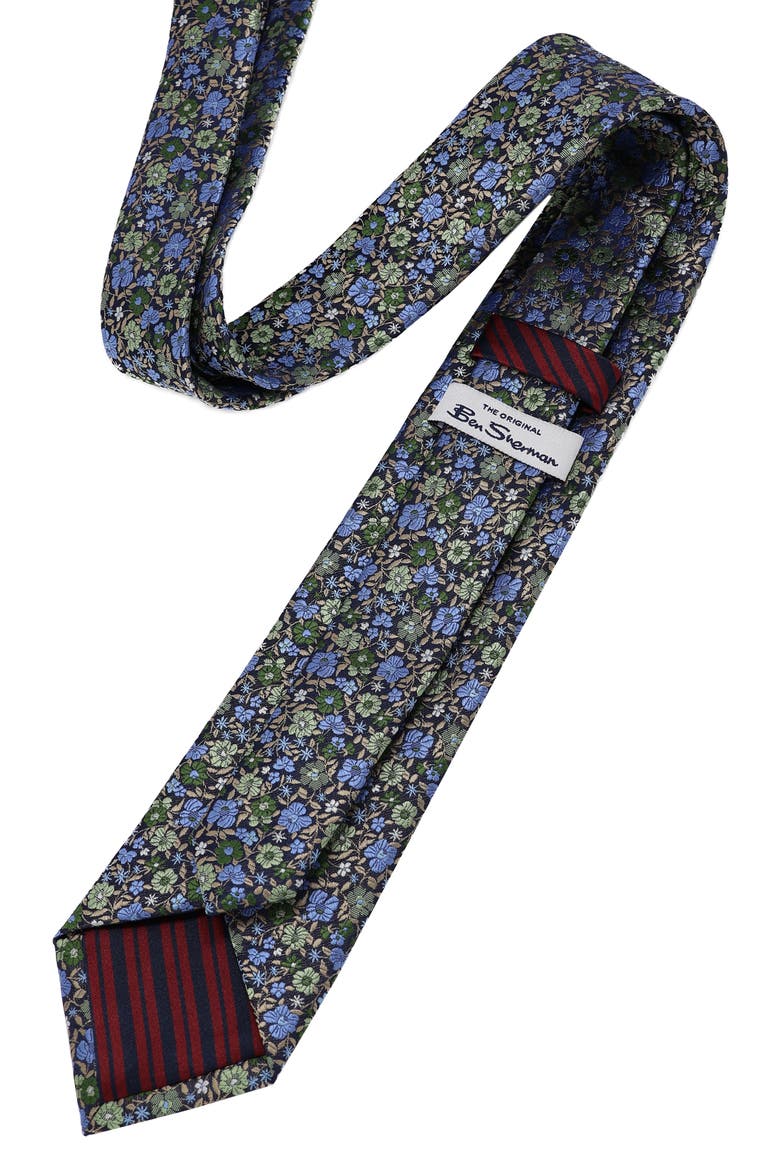 Floral Tie, Alternate, color, NAVY/ HUNTER GREEN