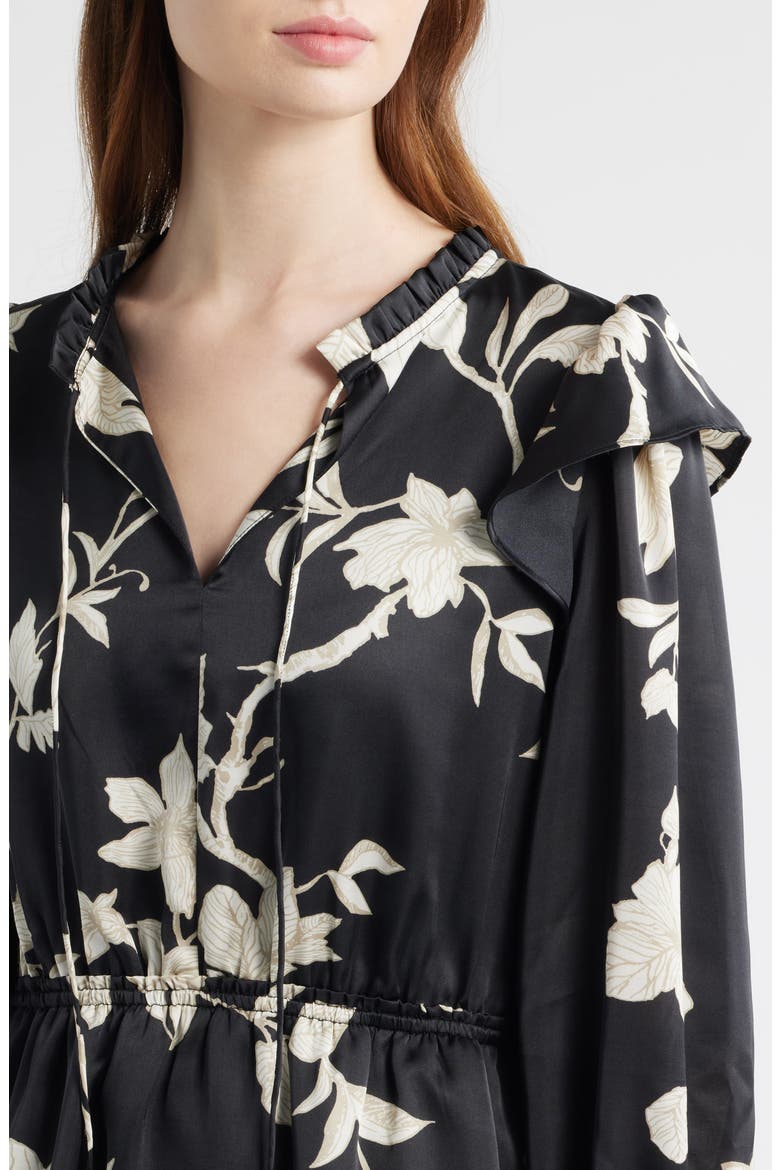 Floral Long Sleeve Tiered Chiffon Minidress, Alternate, color, BLACK- IVORY TOILE