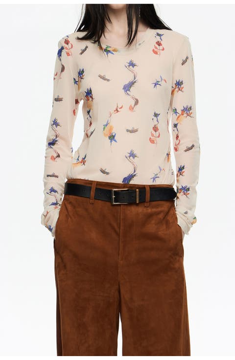 Flowers Scan Tulle Fitted T-Shirt