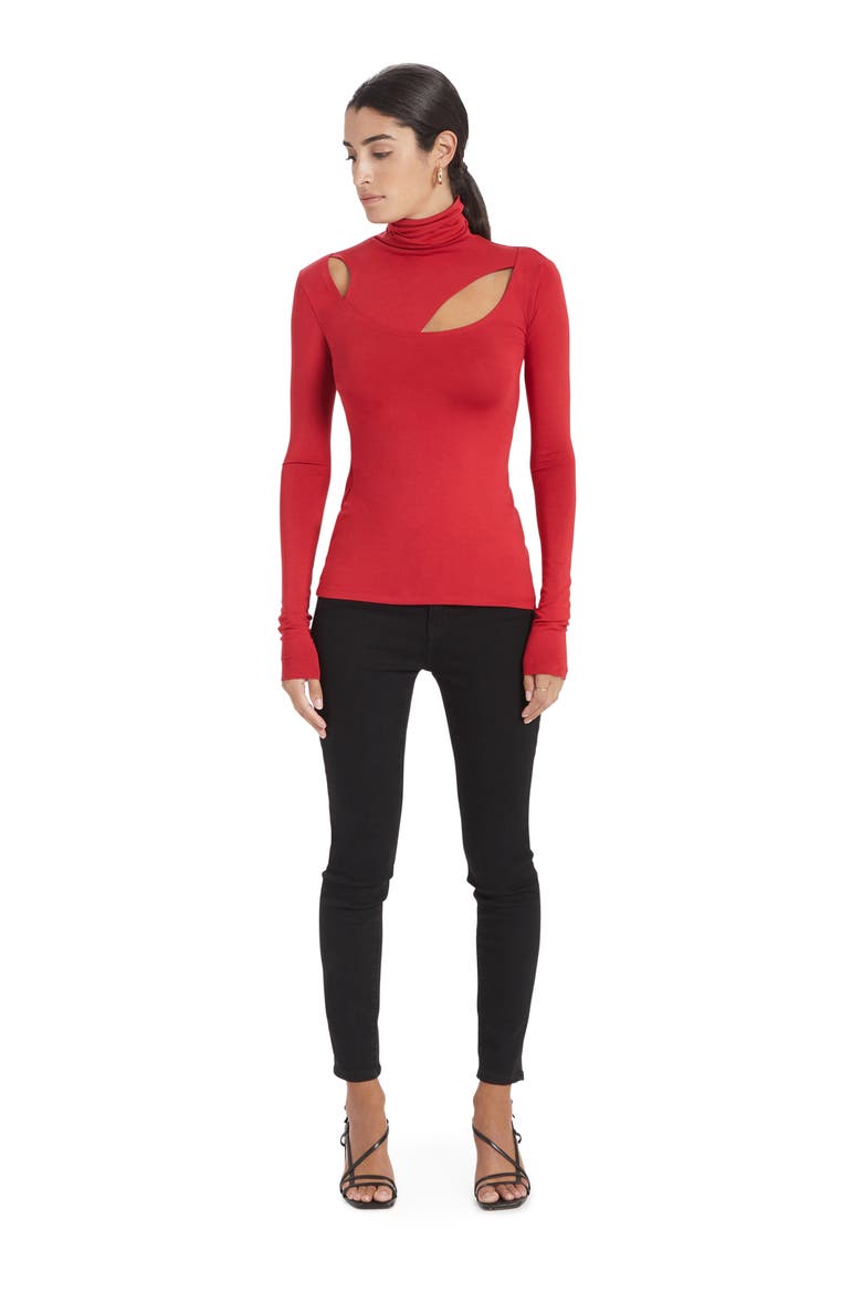 Dahlia Jersey Turtleneck Top, Alternate, color, RED
