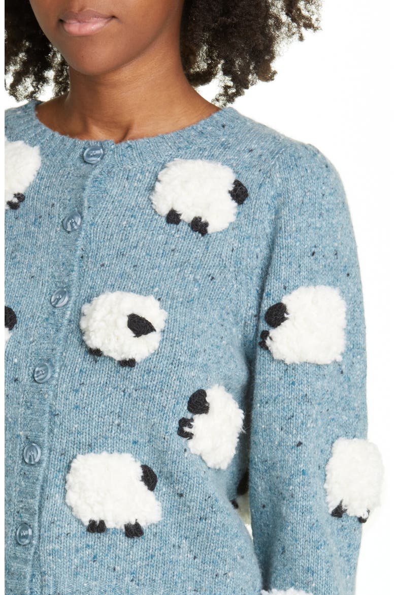 Samira Sheep Appliqué Merino Wool Blend Cardigan, Alternate, color, STONE