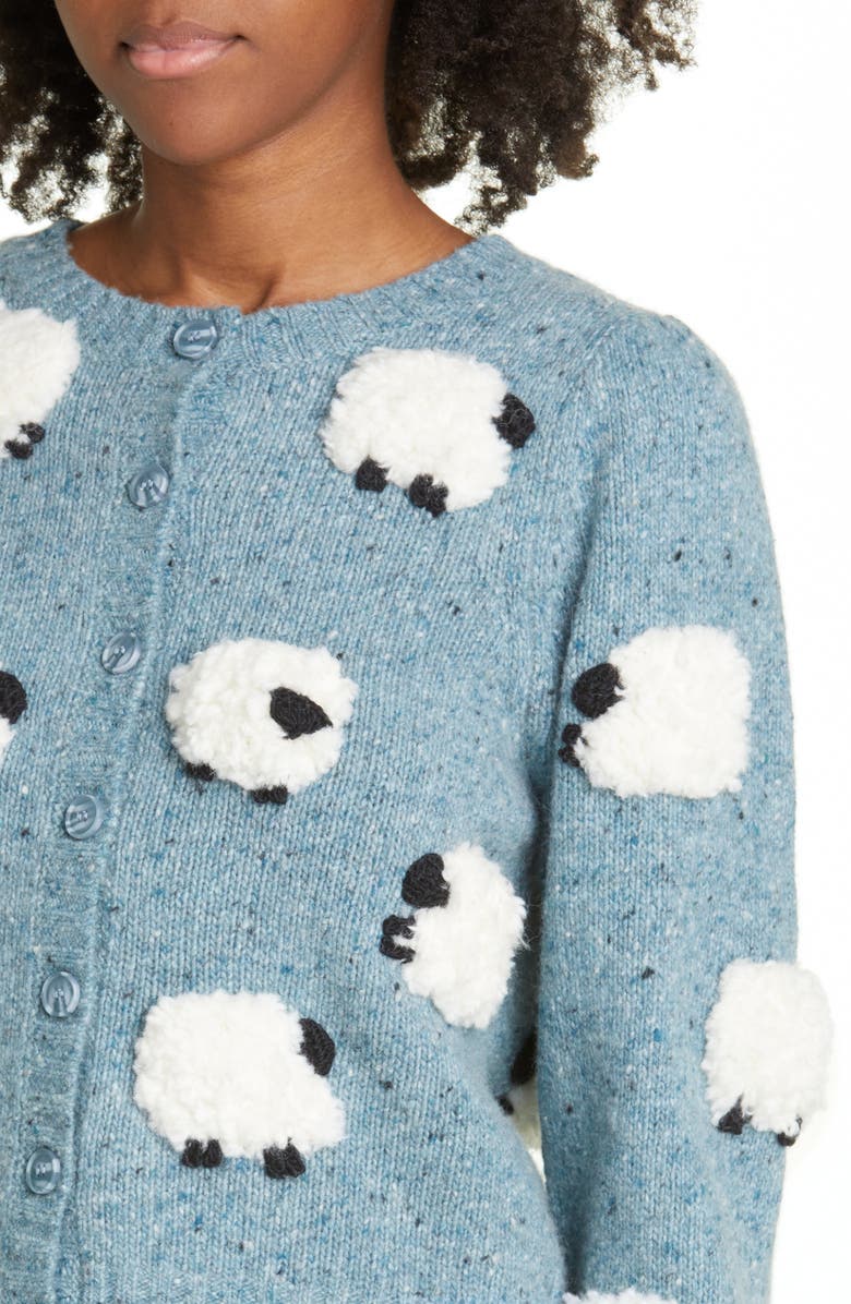 Sea Samira Sheep Appliqué Merino Wool Blend Cardigan, Alternate, color, Stone