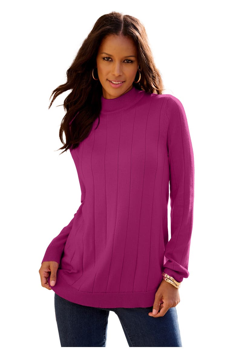 Plus Size Drop Needle Mockneck Lightweight Sweater Knit, Main, color, RASPBERRY