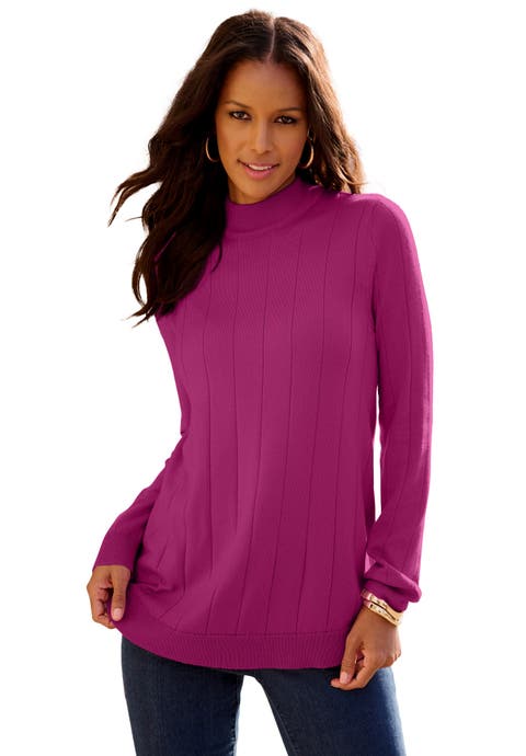 Plus Size Drop Needle Mockneck Lightweight Sweater Knit