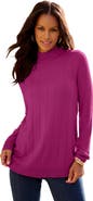 Roaman's Plus Size Drop Needle Mockneck Lightweight Sweater Knit