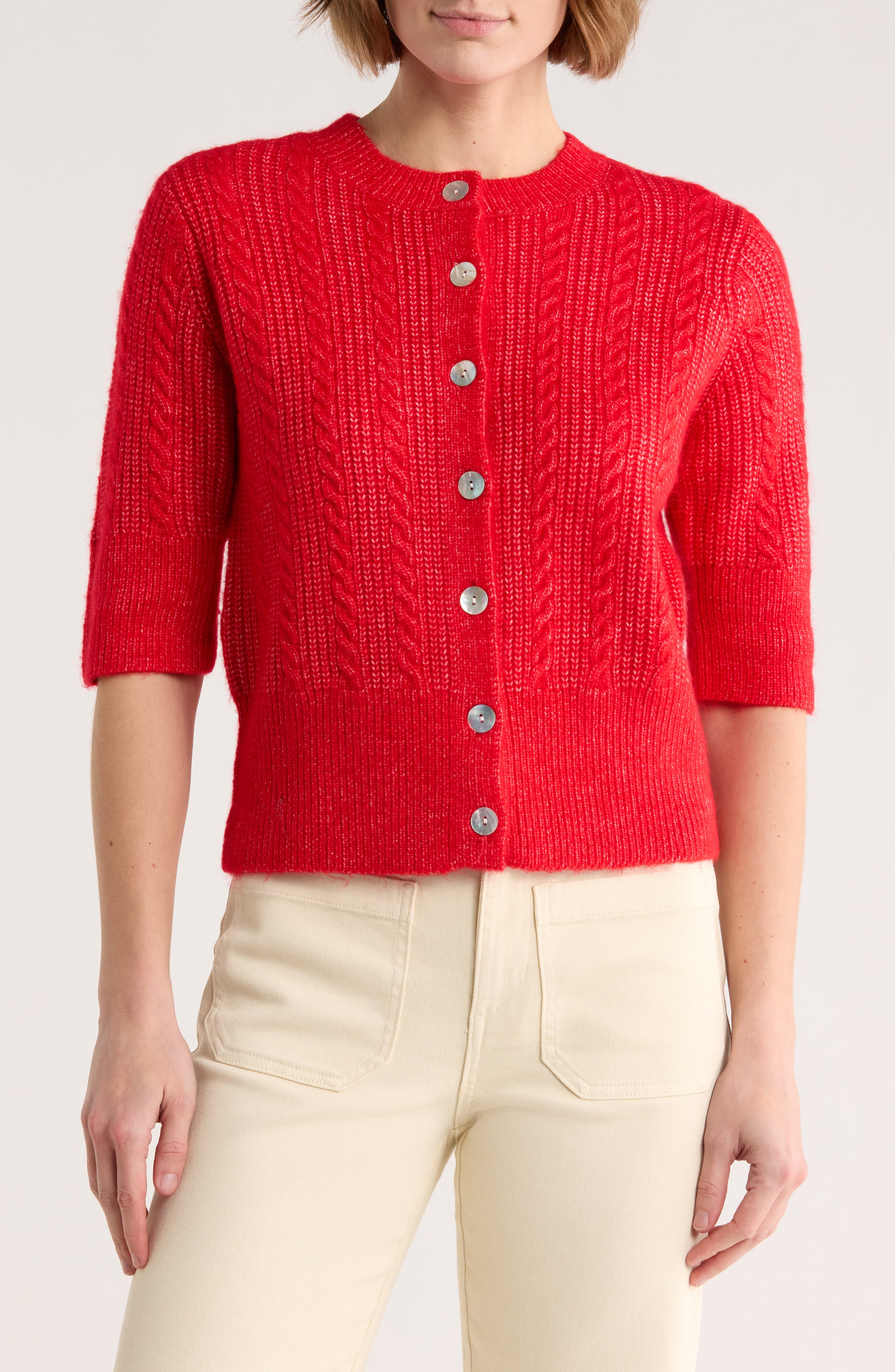 Short Sleeve Cable Stitch Cardigan - image 3