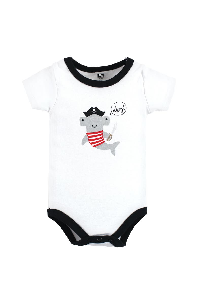 Hudson Baby Little Gent's Soft Cotton Bodysuit, Shorts & Footwear 3Pk, Alternate, color, Pirate Shark