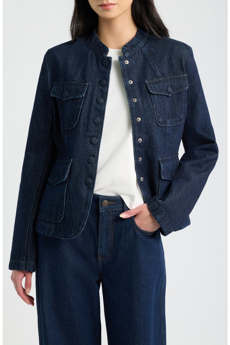 Mercer Cotton Denim Blazer, Main, color, DARK RINSE