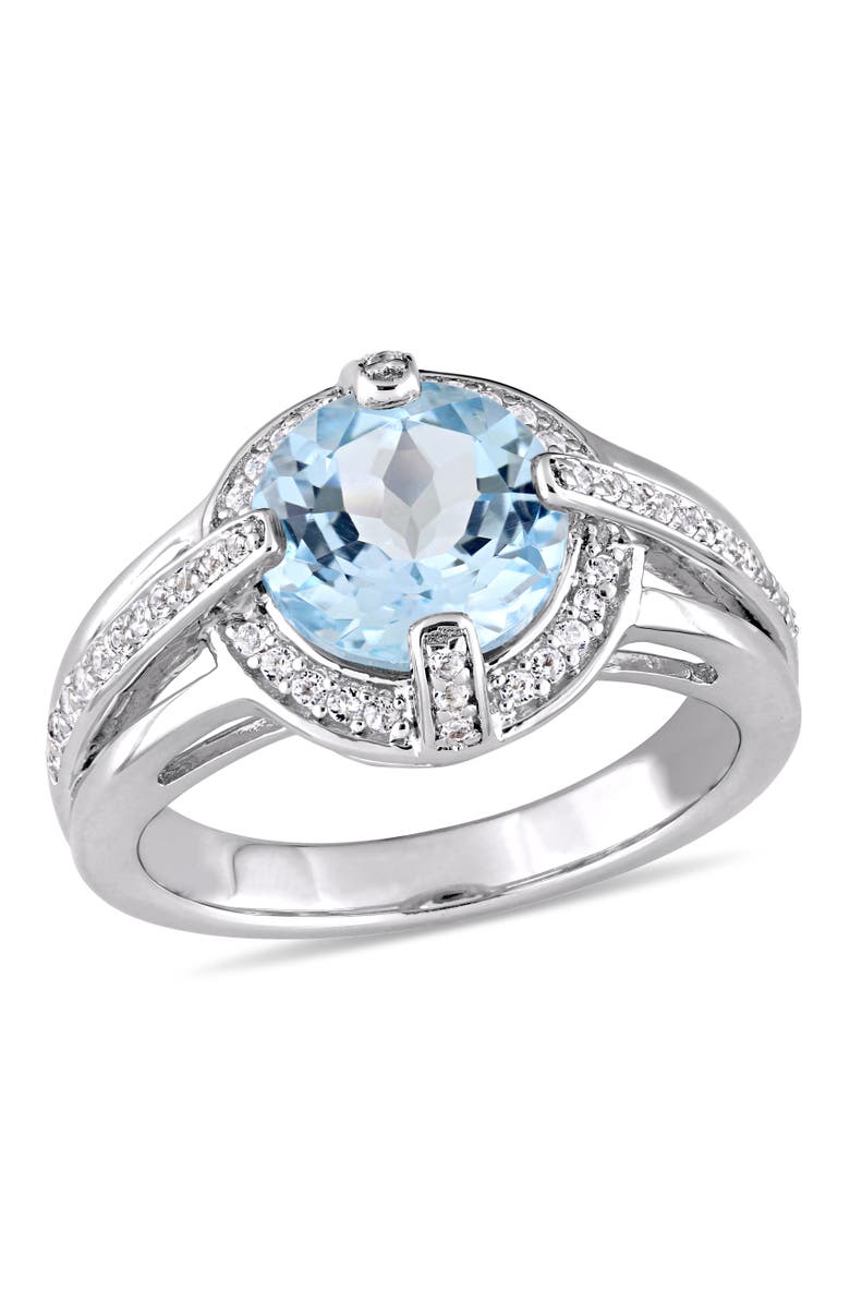 Julianna B. Blue & White Topaz Halo Ring, Main, color, Topaz