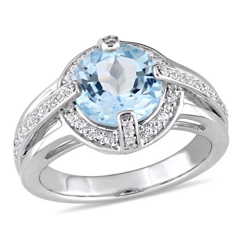 Blue & White Topaz Halo Ring