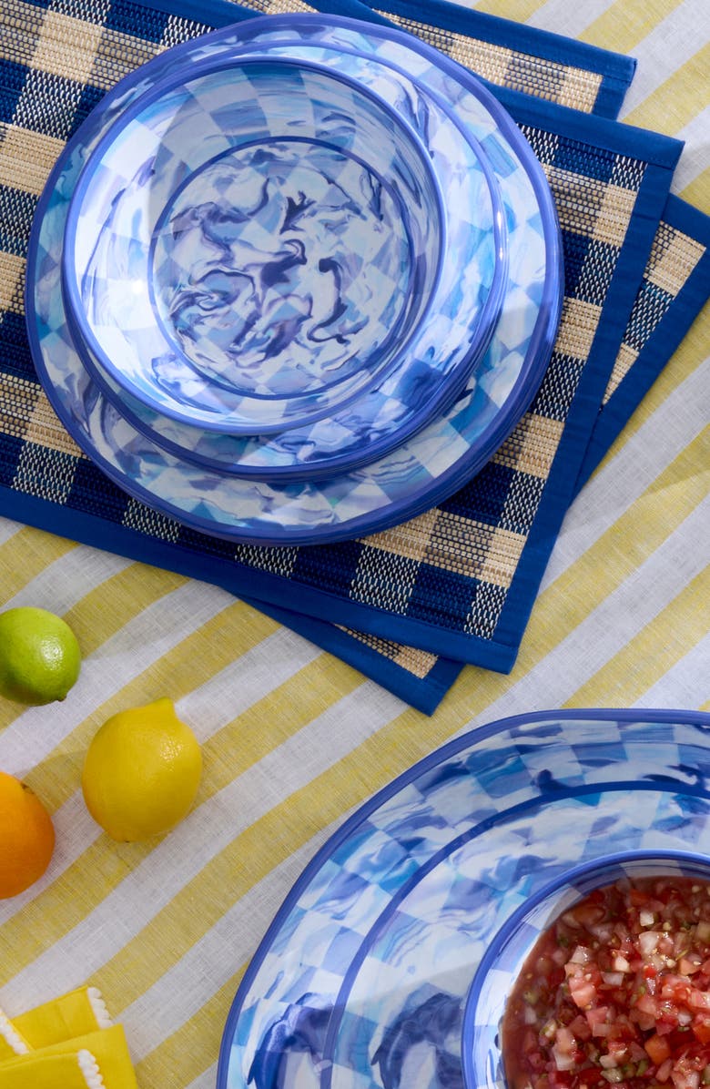 MACKENZIE CHILDS Blue Woven Check Set of 4 Straw Placemats, Alternate, color, Blue