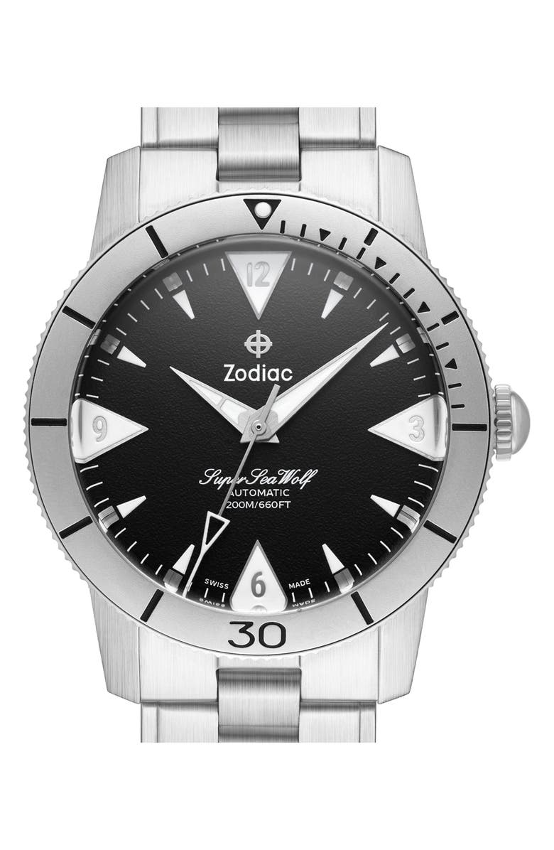 Zodiac Skin Diver Automatic Stainless Steel Watch, 39mm, Alternate, color, Silver