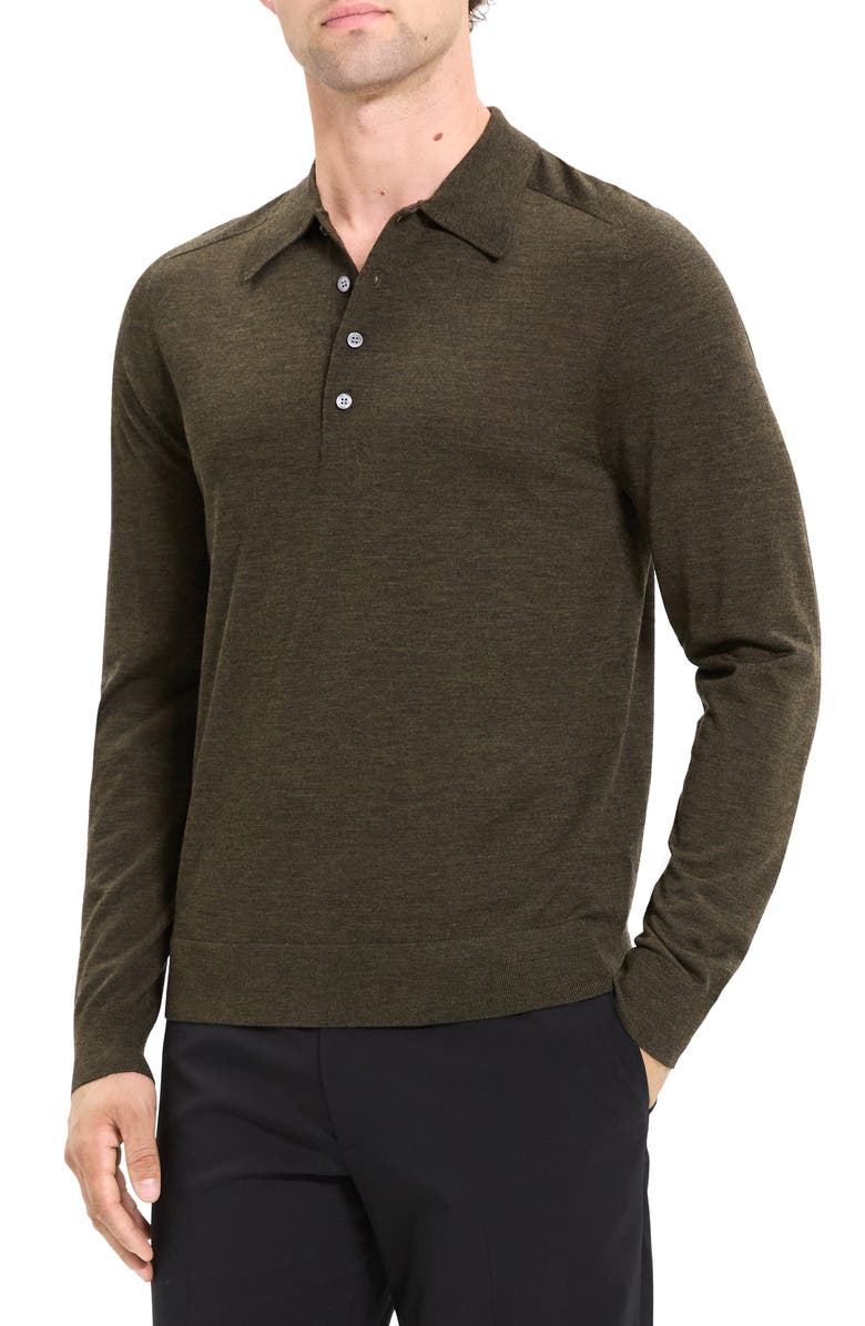 Theory Regal Long Sleeve Wool Blend Polo, Alternate, color, Hunter Green