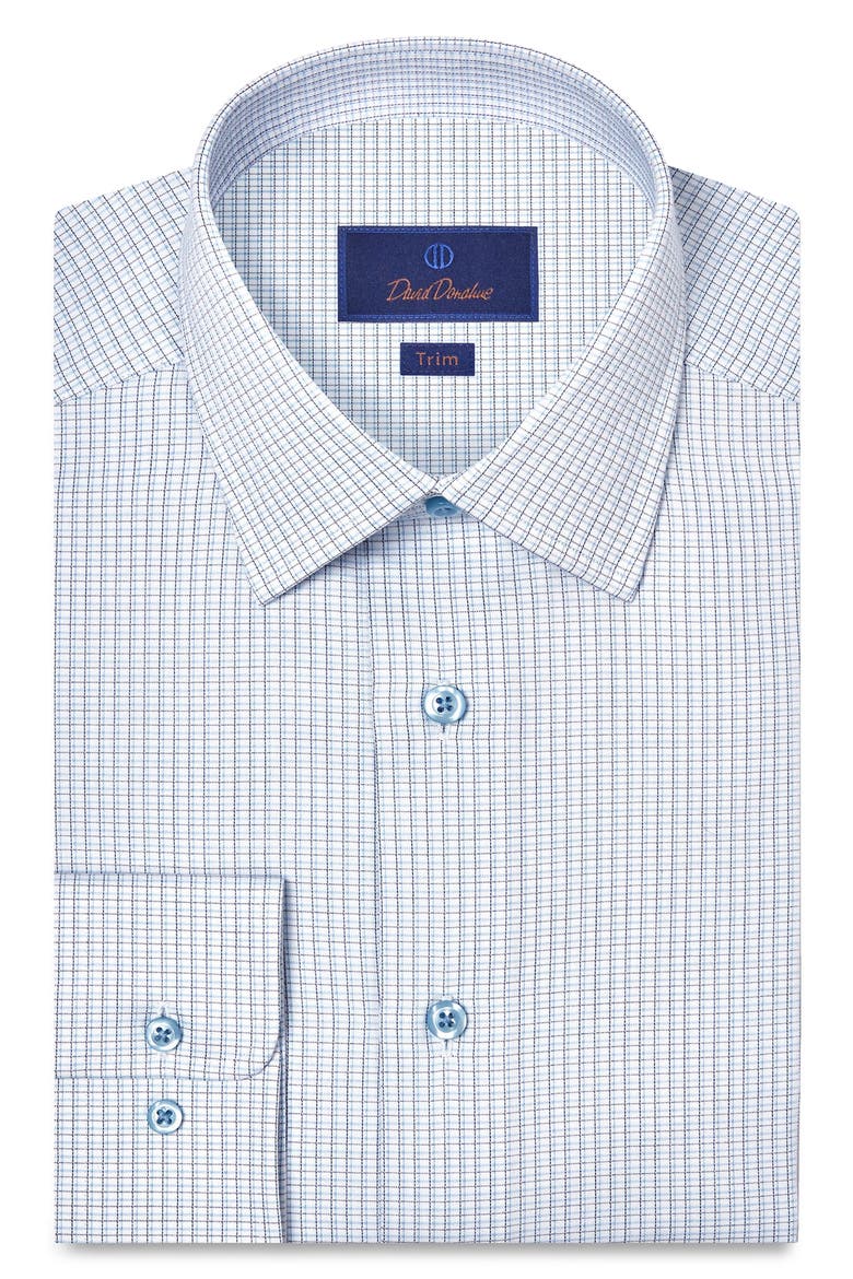 Trim Fit Check Cotton Dobby Dress Shirt, Main, color, WHITE/ BLUE