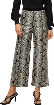 FIFTEEN TWENTY Kelly Snakeskin Embossed Faux Leather Cropped Wide Leg Pants