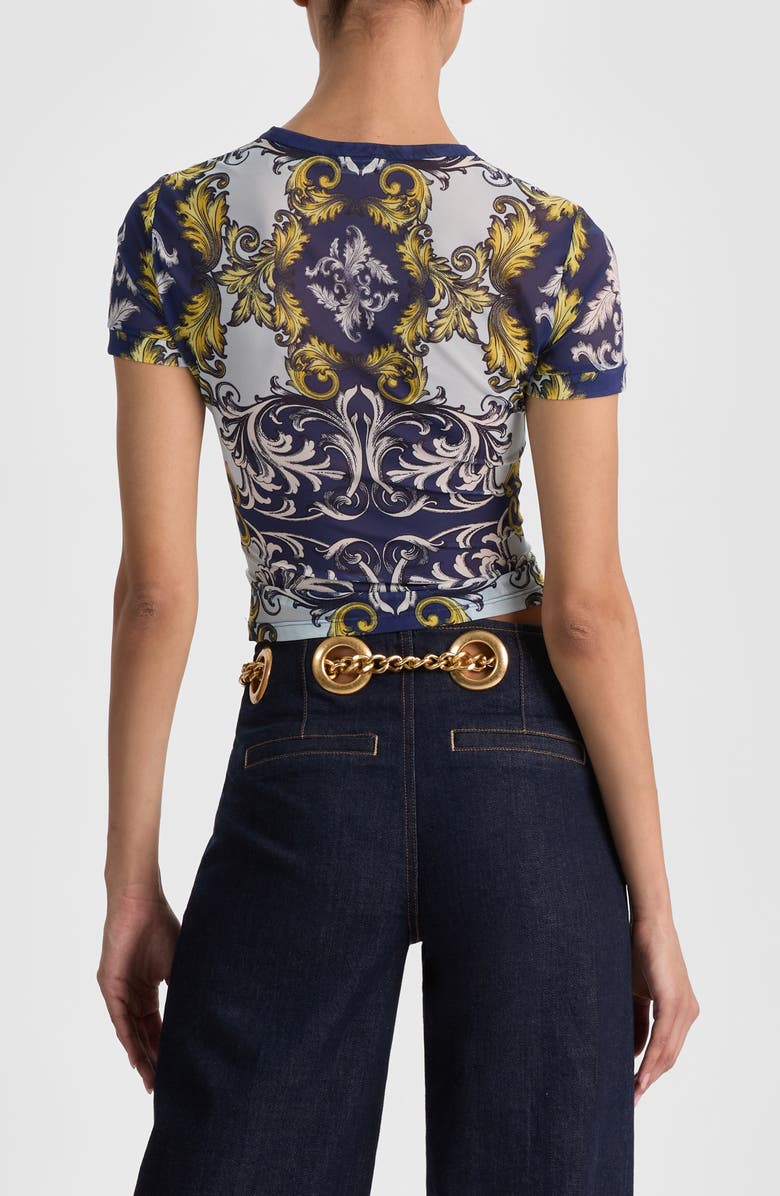 Alice + Olivia Tess Stretch Mesh Crop T-Shirt, Alternate, color, Antique Scroll
