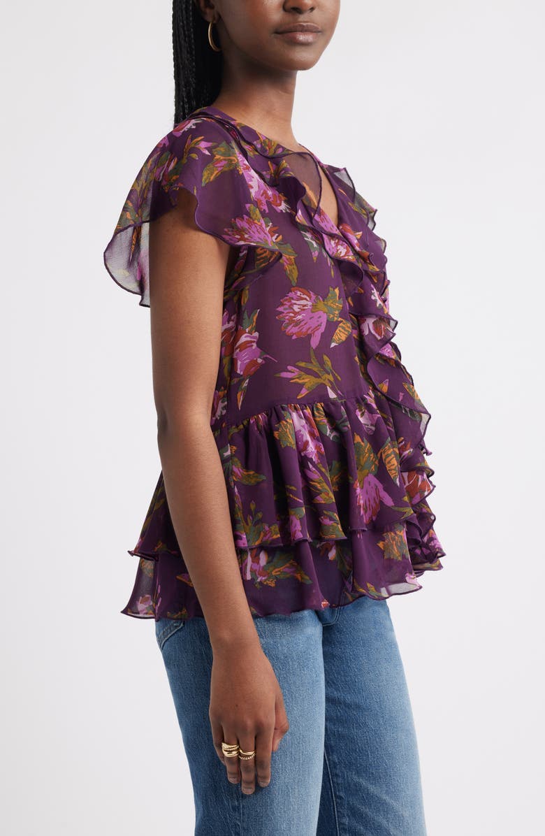 Treasure & Bond Ruffle Chiffon Top, Alternate, color, Purple- Green Ferrah Bloom