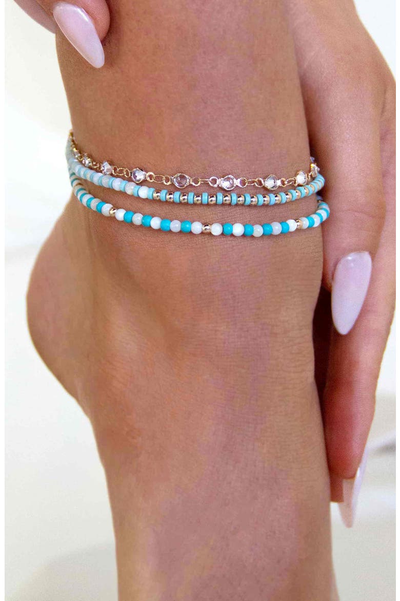 Set of 3 Anklets, Alternate, color, GOLD