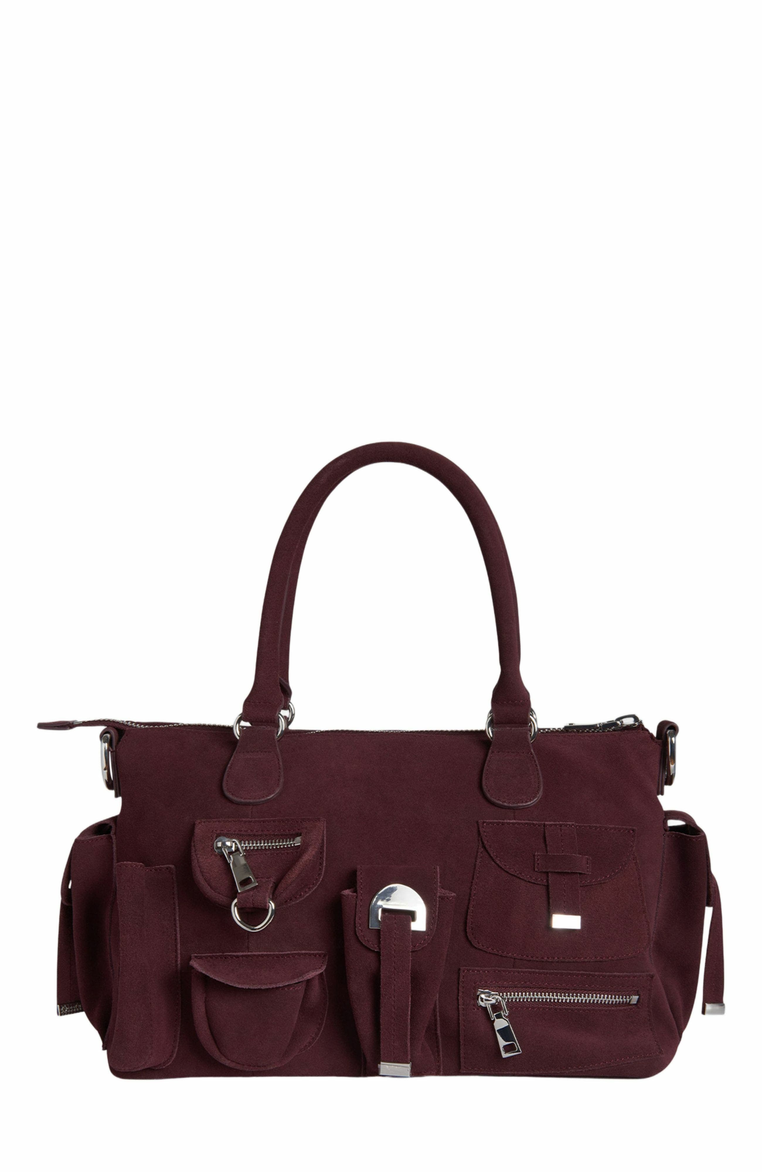 Cynthia Rowley Suede Cargo Pocket Shoulder Bag, Main, color, Oxblood