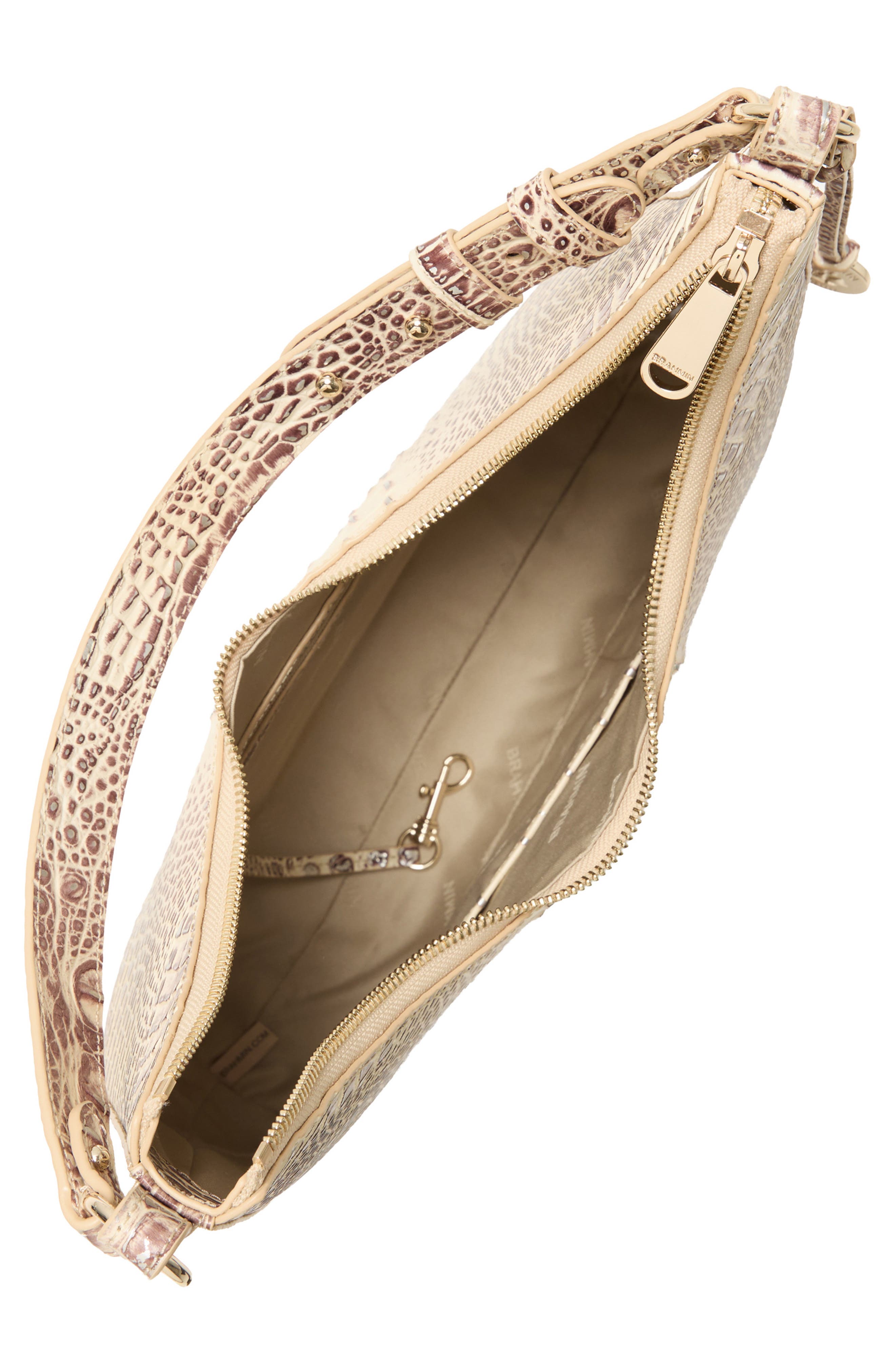 Tabitha Croc Embossed Leather Shoulder Bag, Alternate, color, GINGER