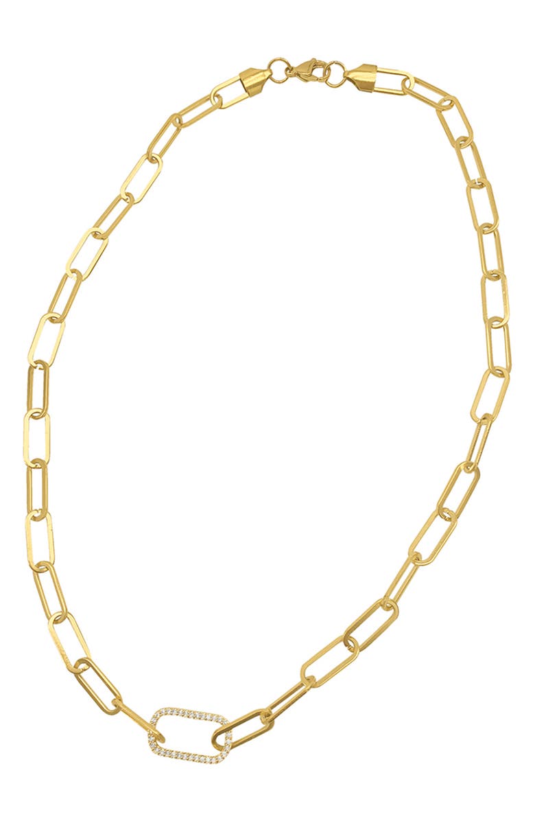 Adornia Water Resistant 14K Yellow Gold Plated Pavé Crystal Link Paperclip Chain Necklace, Alternate, color, 