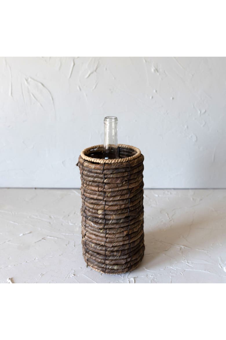 Metal & Woven Seagrass Bottle Holder 10.2", Alternate, color, Brown
