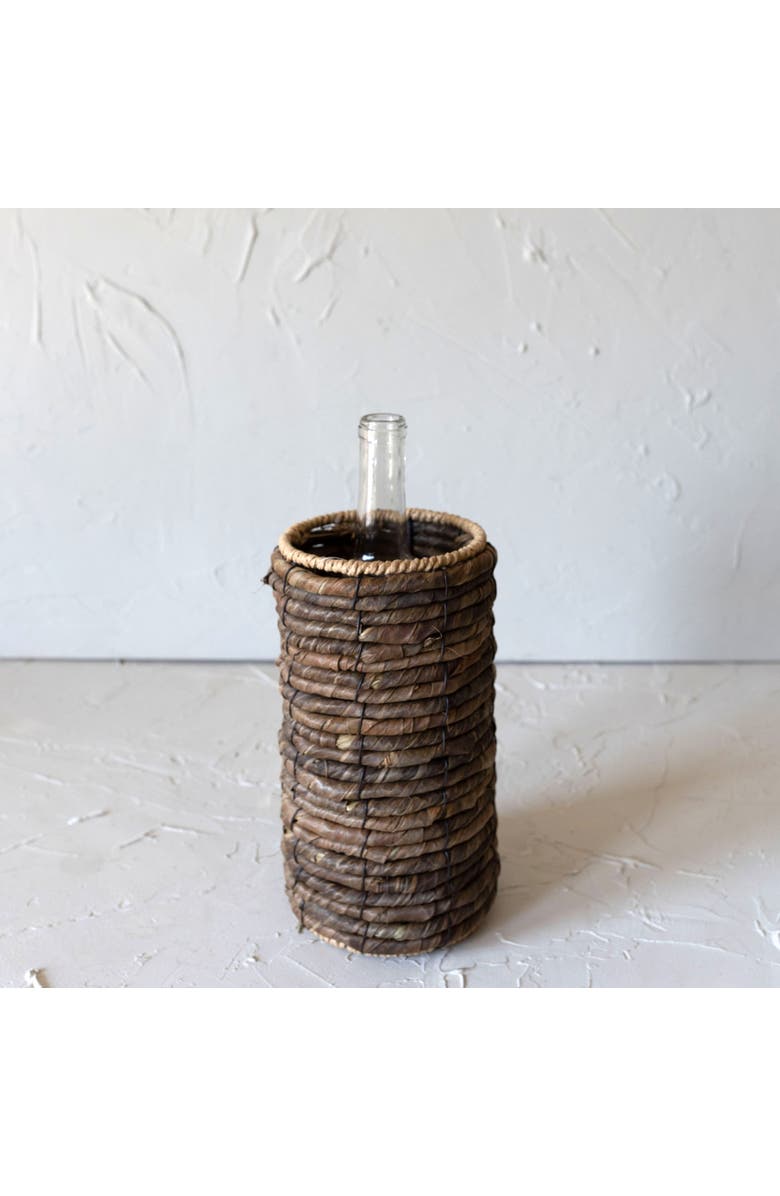 Foreside Home and Garden Woven Wine Bottle Holder Seagrass & Metal, Alternate, color, Brown