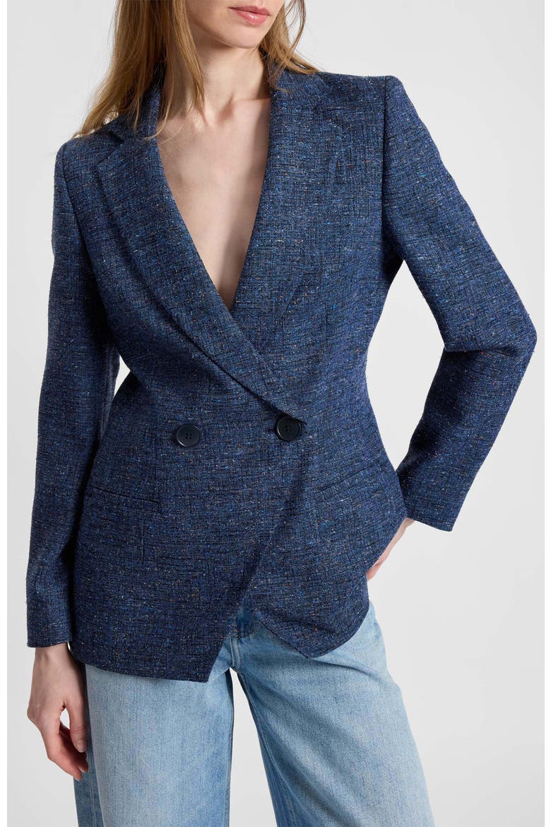 Rowan Double Breasted Blazer in Modern Donegal Fabric, Alternate, color, MIDNIGHT