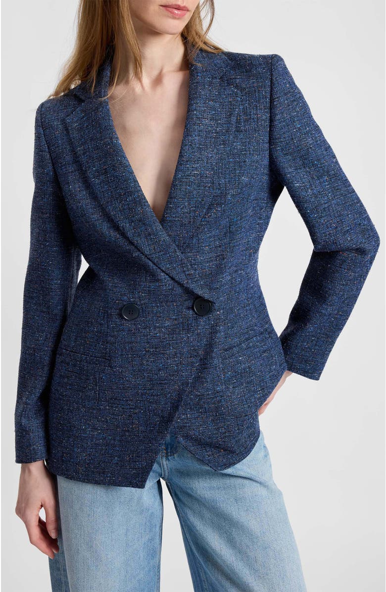 Santorelli Rowan Double Breasted Blazer in Modern Donegal Fabric, Alternate, color, Midnight
