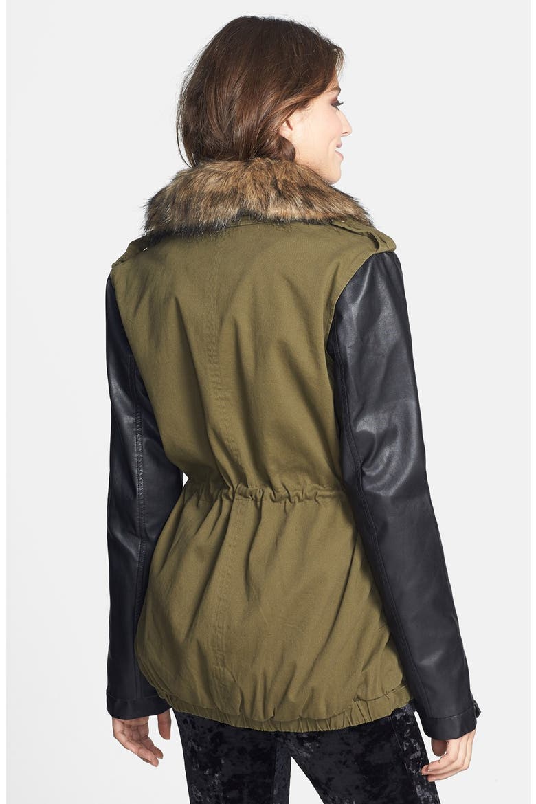 Faux Leather Sleeve Jacket, Alternate, color, OLIVE