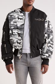 Nothing Grows Overnight Mixed Media Studded Bomber Jacket