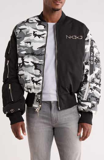 Mixed Media Studded Bomber Jacket